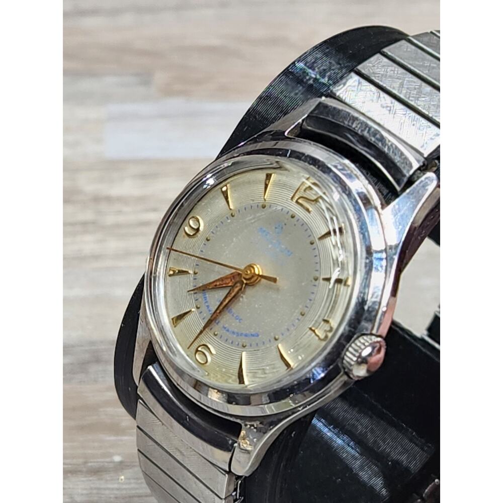 Vintage Melbun Incabloc Watch Mens 17 Jewels White Dial Military 1950s, Working - Picture 3 of 8